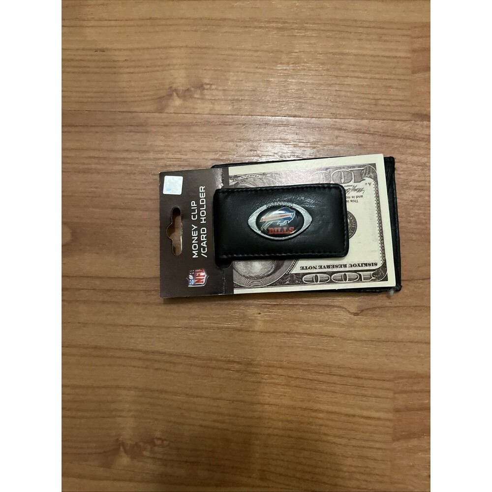 Buffalo Bills Fine Leather Money Clip Card & Cash Holder NFL Football Black